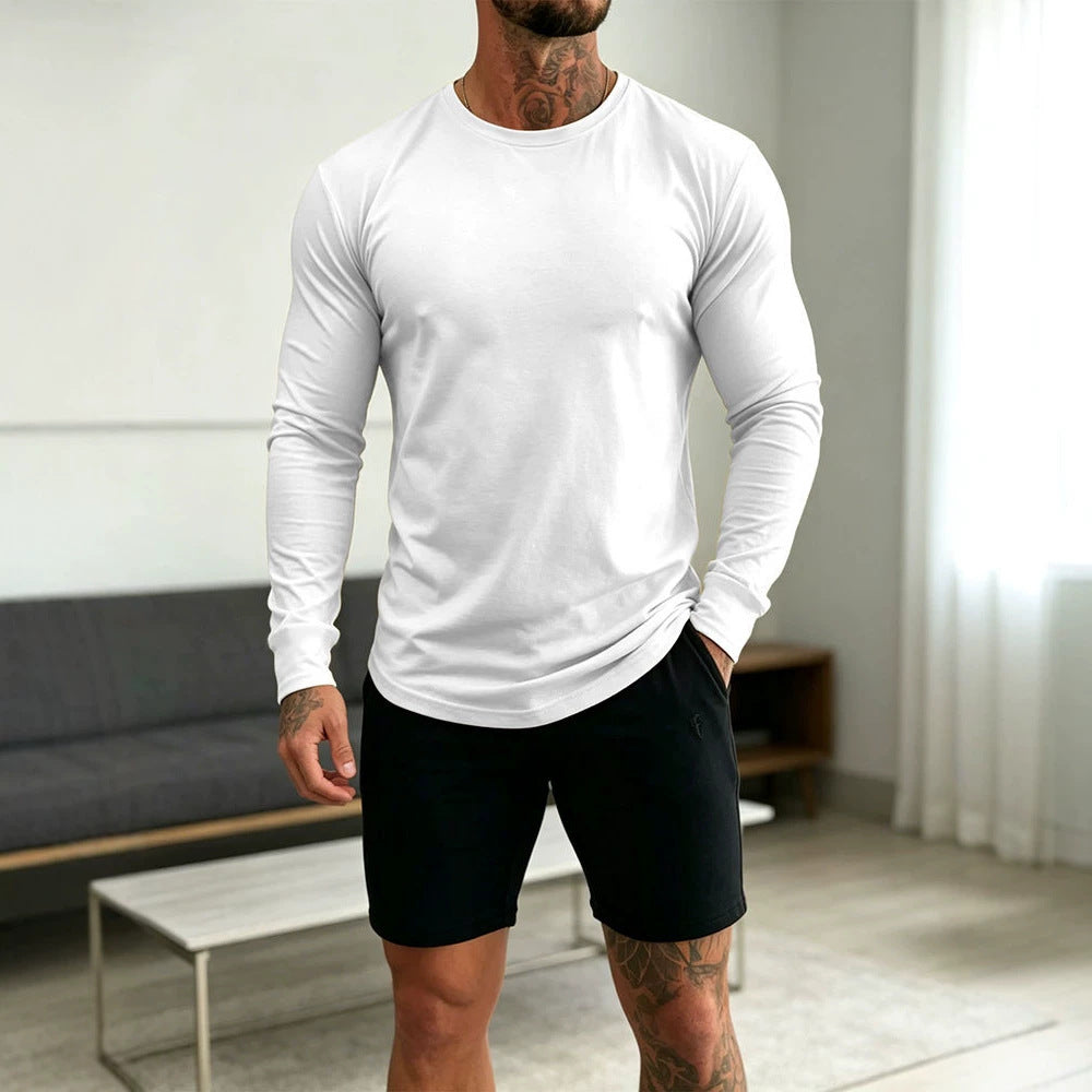 Herren Enganliegendes Langarm-Shirt aus Baumwollstretch mit Rundhals – Orvano