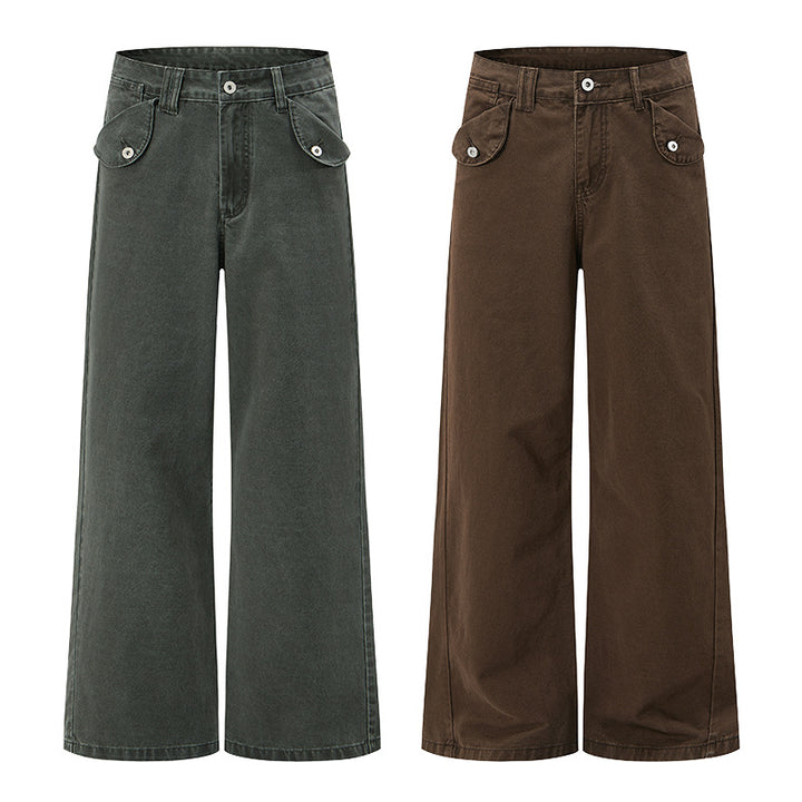Herren Weite Baumwoll-Canvas Palazzohose mit tiefem Schritt und aufgesetzten Klappentaschen Echo Archiv