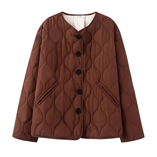 Damen gesteppte Übergangsjacke mit organischer Wellensteppung, Knopfleiste und eingesetzten Schrägtaschen – Célinea