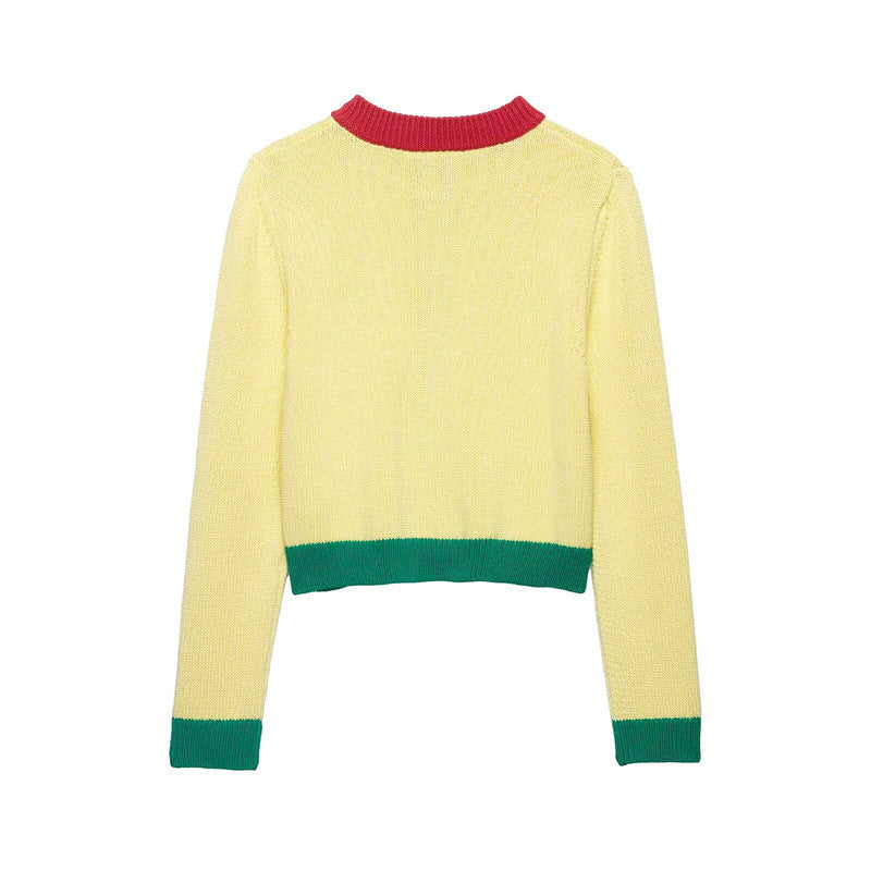 Damen Kurzer Grobstrick-Cardigan mit Kontrastblenden und Zierklappentaschen Echo Archiv