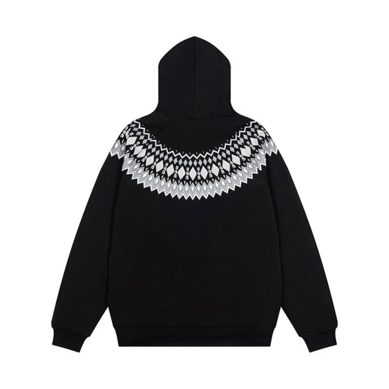 Unisex Oversize Kapuzenpullover mit nordischem Rundpasse-Jacquard, Kängurutasche und Rippbündchen Echoarchiv