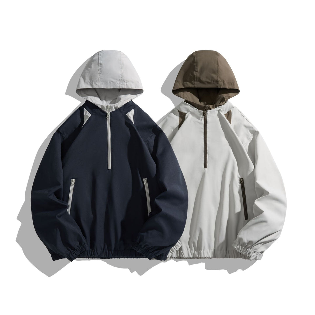 Unisex Leichter Anorak mit Kontrastkapuze und halbem Reißverschluss Echoarchiv
