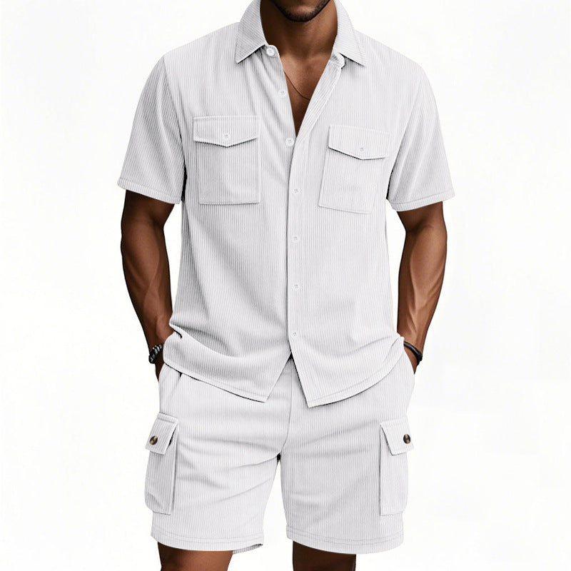 Herren Freizeithemd und Shorts-Set mit lässigem Design und praktischen Taschen Echoarchiv