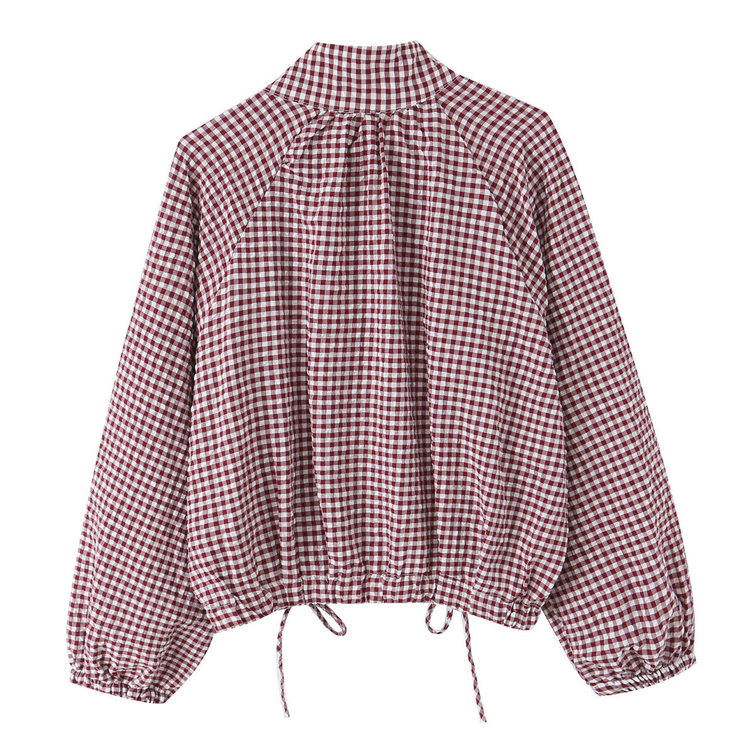 Damen Karierter Gingham-Blouson mit Tunnelzug-Saum, Raglanärmeln und Stehkragen Echo Archiv