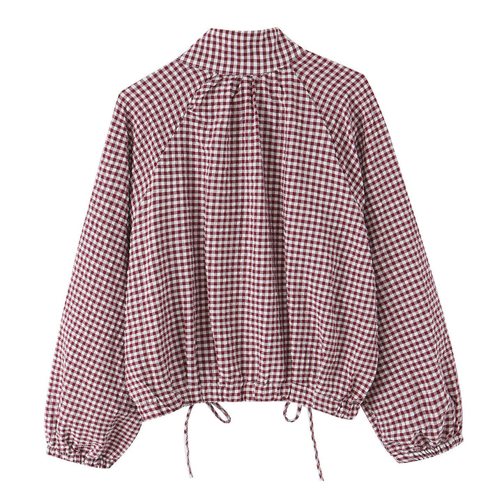 Damen Karierter Gingham-Blouson mit Tunnelzug-Saum, Raglanärmeln und Stehkragen Echo Archiv