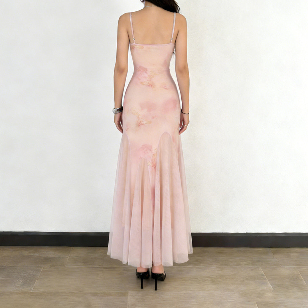Damen elegantes Maxikleid aus transparenter Spitze und floralem Design Echo Archiv