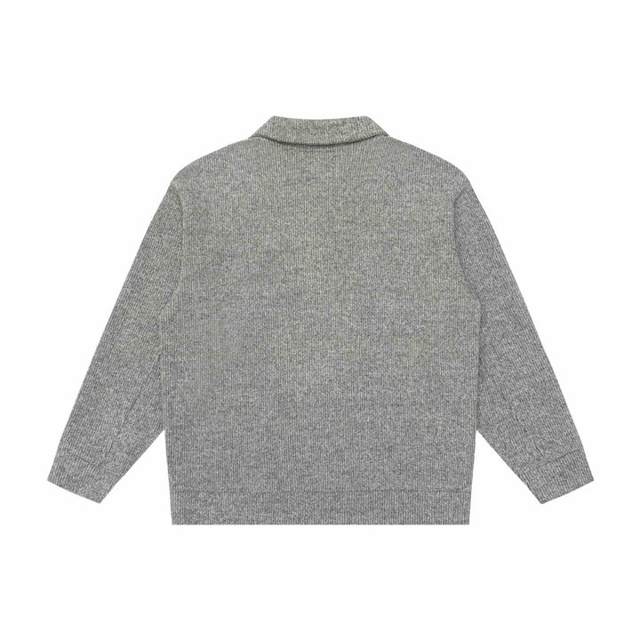 Unisex Feiner Schalkragen-Strickpullover mit halber Knopfleiste und geripptem Saum Echoarchiv