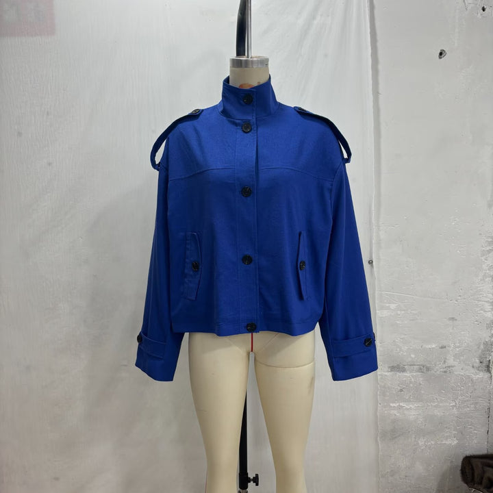 Damen Boxy-Cropped Jacke mit Stehkragen Schulterpatten und Pattentaschen Echo Archiv