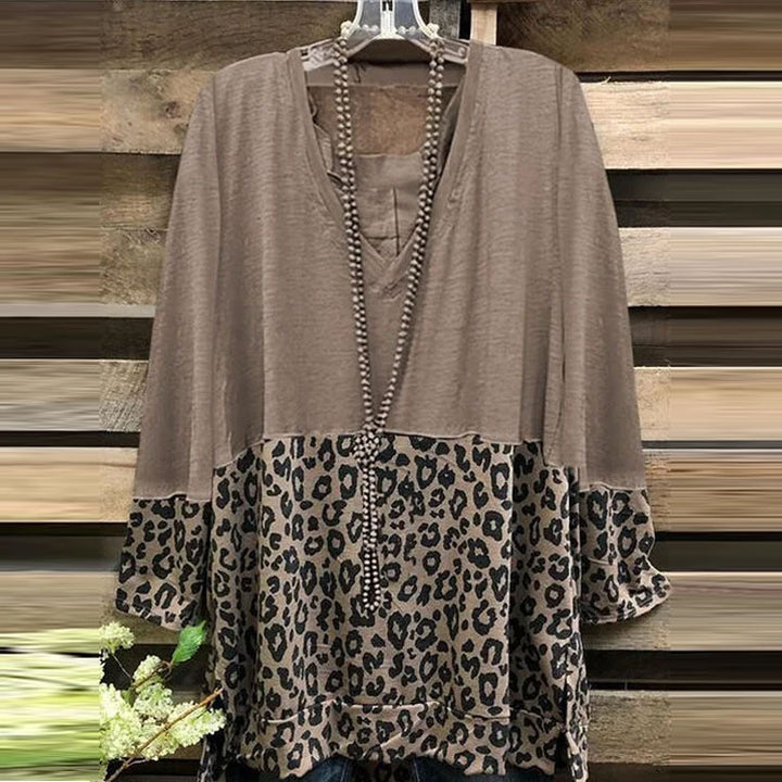 Damen A-Linien-Tunika mit Colourblock und Leoparden-Print – Avérine