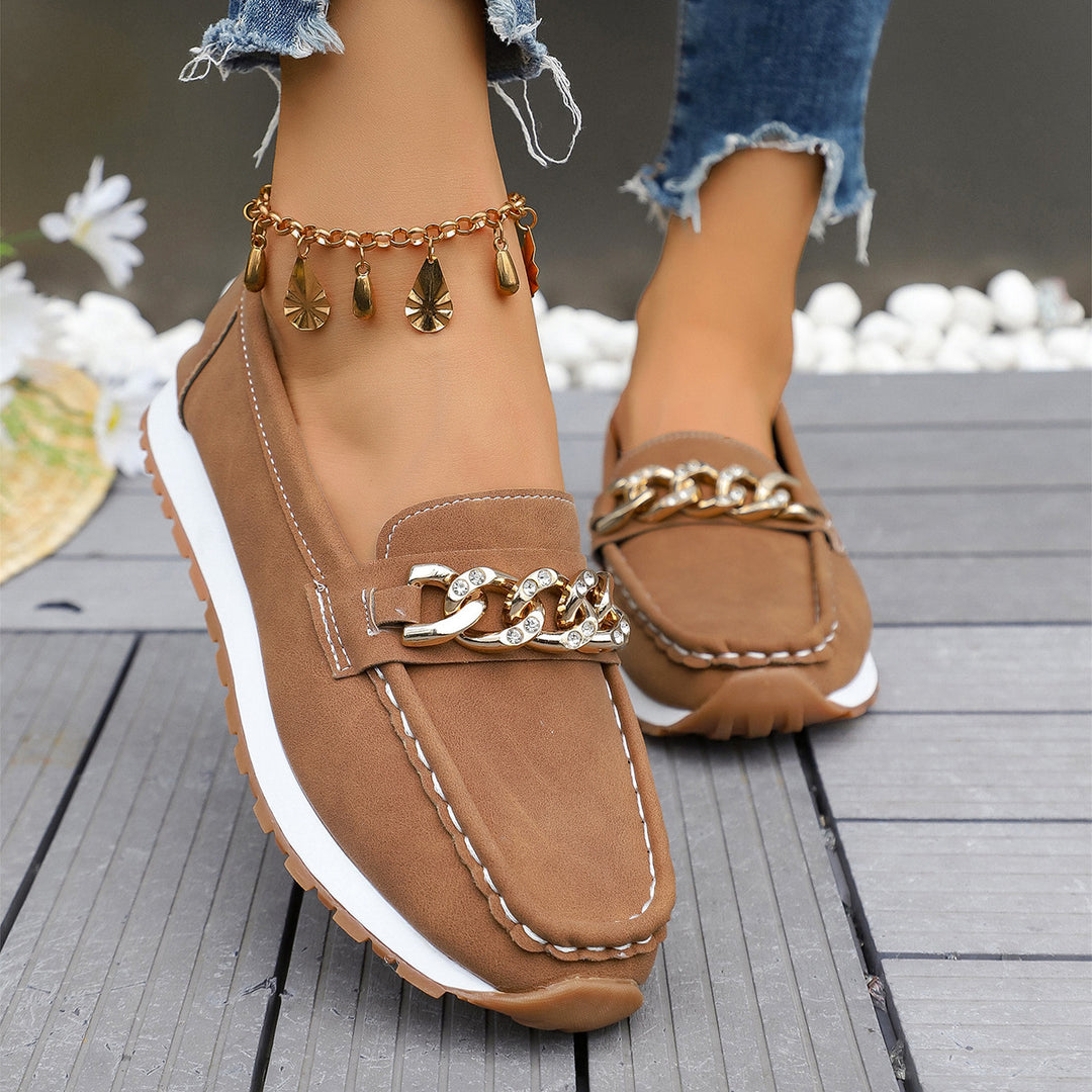 Damen Casual-Plateau-Loafer im Mokassin-Stil mit glitzernder Kettendekor und profilierter Gummisohle Echo Archiv