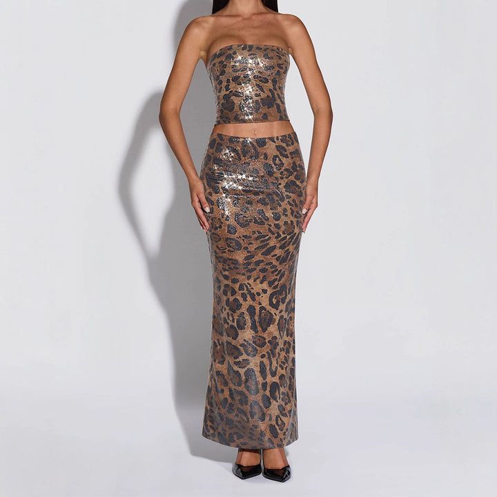 Damen Glamouröses Maxikleid mit Leopardenmuster Echo Archiv