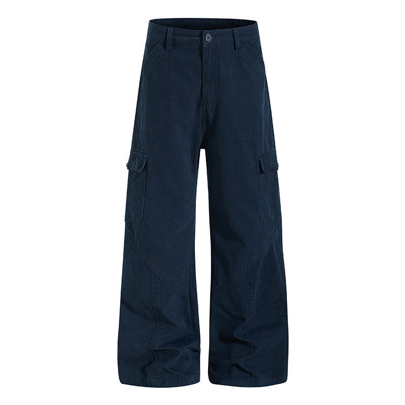 Damen Weite Cargo-Hose aus Baumwoll-Mix mit hohem Bund und Multifunktionstaschen Echoarchiv