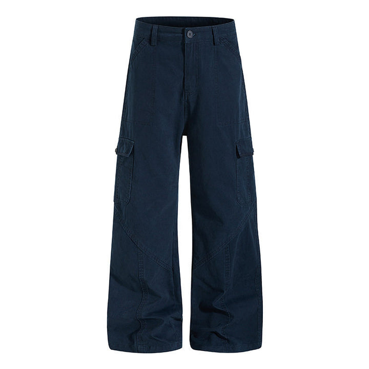 Damen Weite Cargo-Hose aus Baumwoll-Mix mit hohem Bund und Multifunktionstaschen Echoarchiv