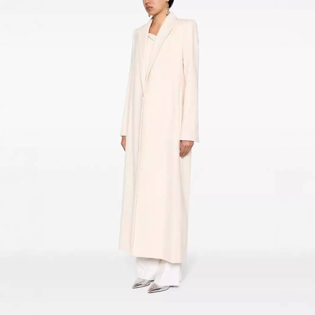 Damen Longline Wollmantel mit Ein-Knopf-Verschluss und tailliertem Revers Echoarchiv