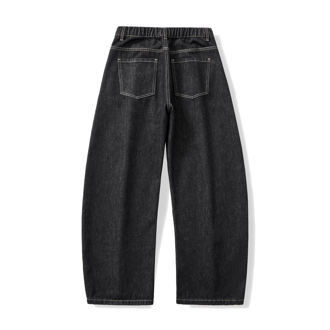 Damen Weite hochgeschnittene Cropped-Jeans aus Raw-Denim mit klassischem Taschen-Design Echoarchiv