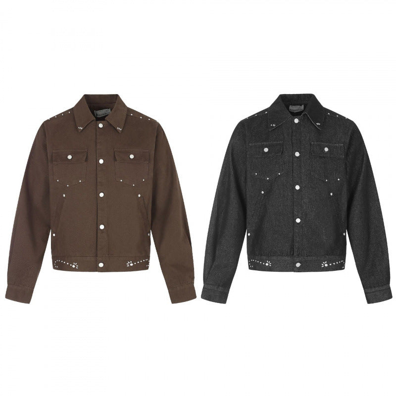 Herren Kurz geschnittene Canvas-Blousonjacke mit Nietenbesatz und Pattentaschen Echo Archiv