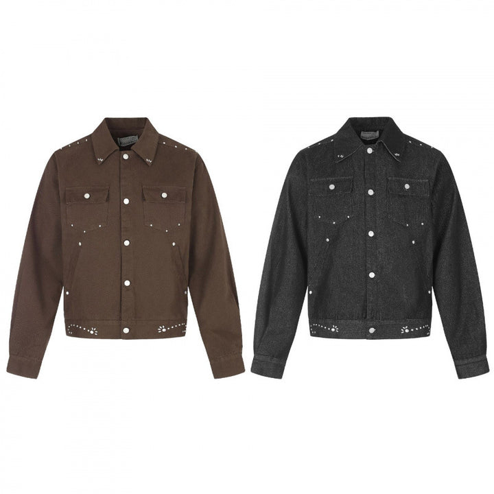 Herren Kurz geschnittene Canvas-Blousonjacke mit Nietenbesatz und Pattentaschen Echo Archiv