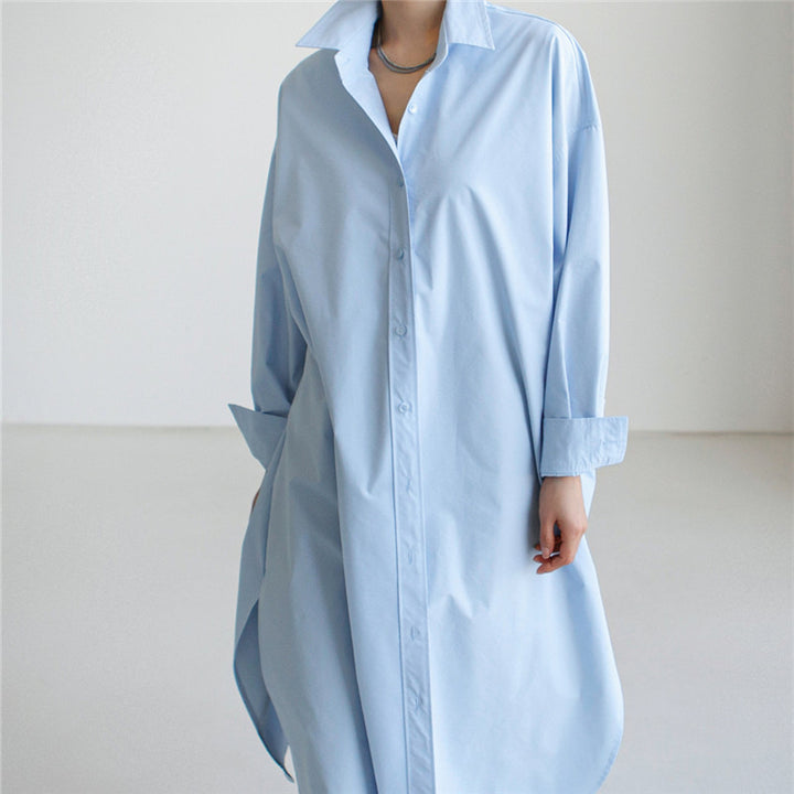 Damen Maxilanges Popeline-Hemdkleid mit kastiger Oversize-Silhouette und abgerundetem Saum Echoarchiv