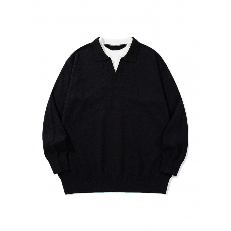 Unisex Oversize-Feinstrickpullover mit offenem Henley-Ausschnitt und kontrastiertem Innenkragen Echo Archiv