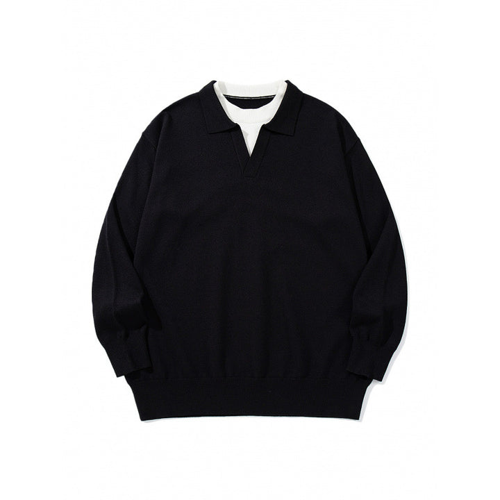 Unisex Oversize-Feinstrickpullover mit offenem Henley-Ausschnitt und kontrastiertem Innenkragen Echo Archiv