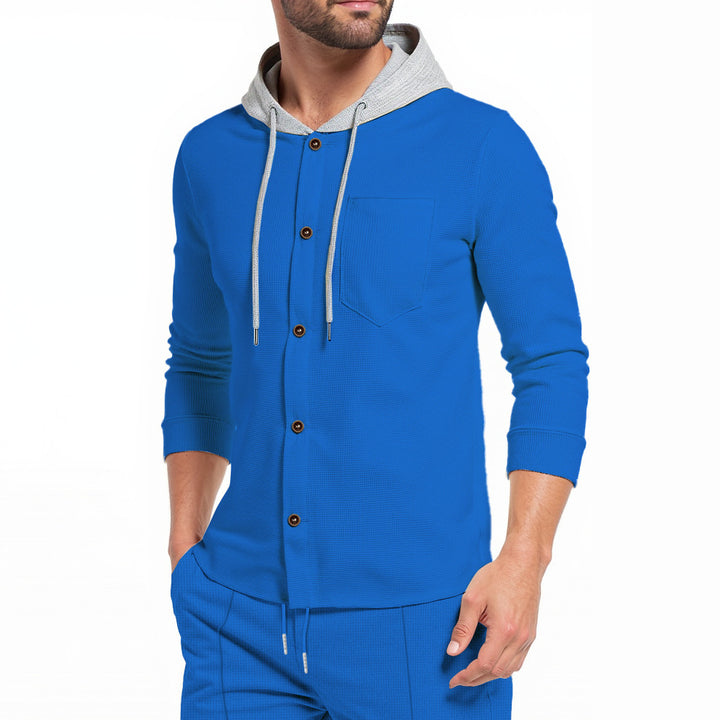 Herren modisches Kapuzenshirt mit Knopfleiste und praktischer Brusttasche Echoarchiv