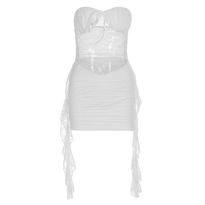 Damen sexy Minikleid mit Spitzenoberteil und verspieltem Saum Echo Archiv