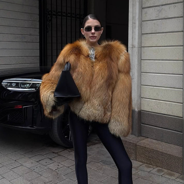 Damen Boxy-Kurzmantel im Multi-Layer Fauxfur-Look mit voluminösen Ärmeln Echoarchiv