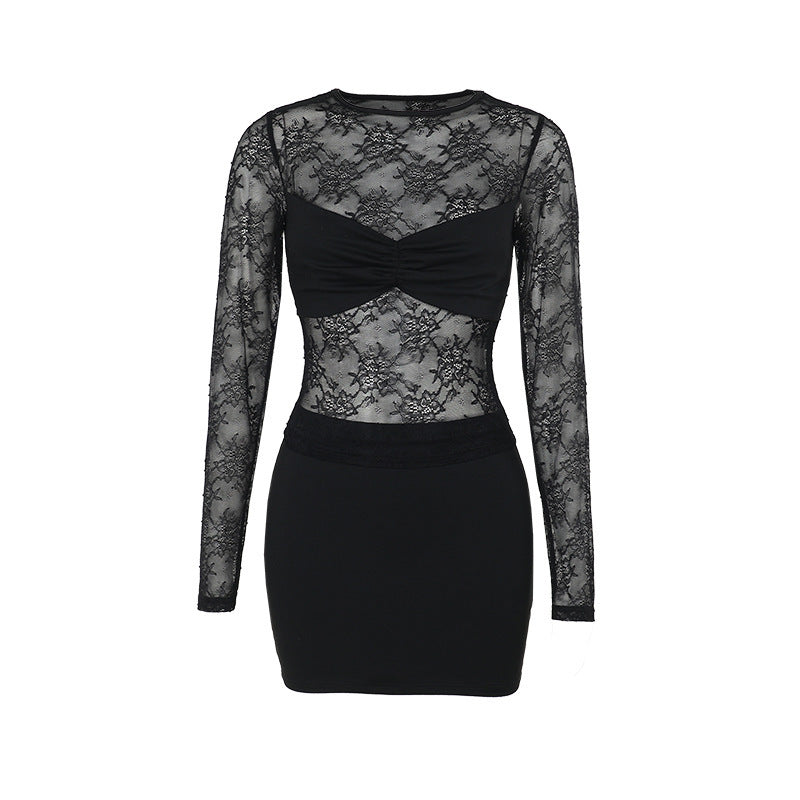 Damen Spitzenkleid mit transparentem Oberteil und figurformendem Design Echo Archiv