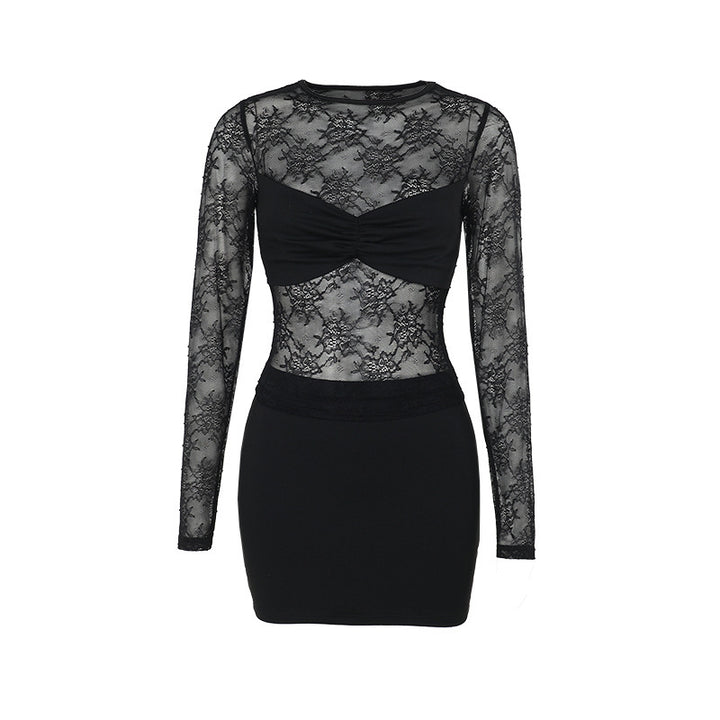 Damen Spitzenkleid mit transparentem Oberteil und figurformendem Design Echo Archiv