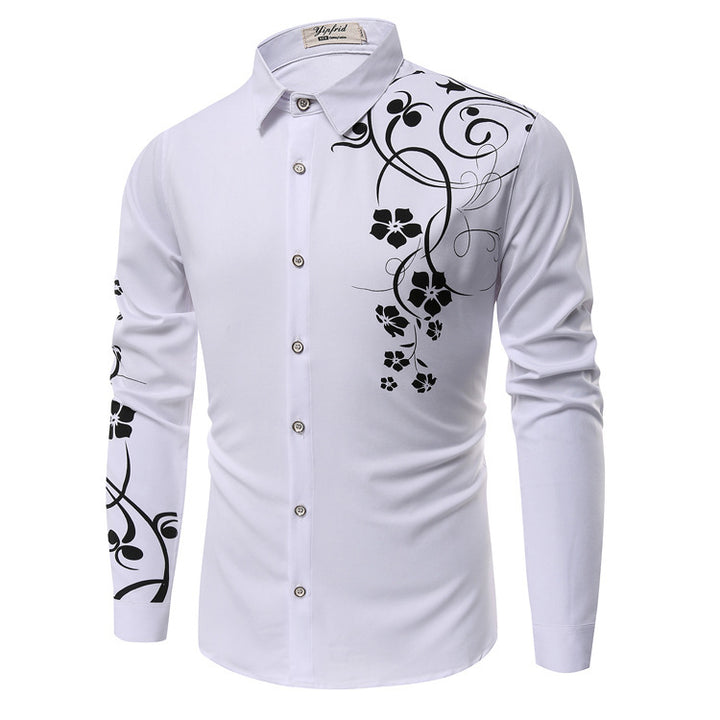 Herren Slim-Fit Hemd mit floralem Allover-Print, Langarm und Stretch-Baumwollmix Echo Archiv