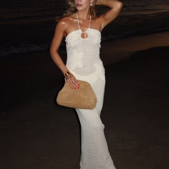 Damen Häkel Strandkleid im eleganten Design mit Schlüsselilloch und fließender Silhouette Echo Archiv