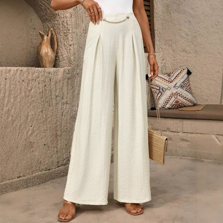 Damen High-Waist Palazzo-Hose mit weitem Bein, Bundfalten und Zierkettendetail – Avérine