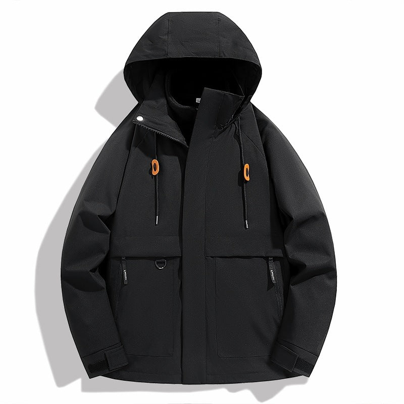Herren wetterfeste Outdoor-Jacke mit verstellbarer Kapuze und praktischen Taschen Echoarchiv