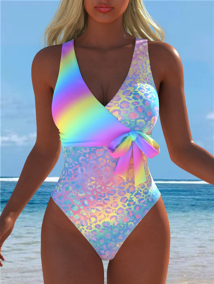 Damen Einteiliger Badeanzug mit elegantem Leoparden-Design und schimmerndem Farbverlauf Echo Archiv