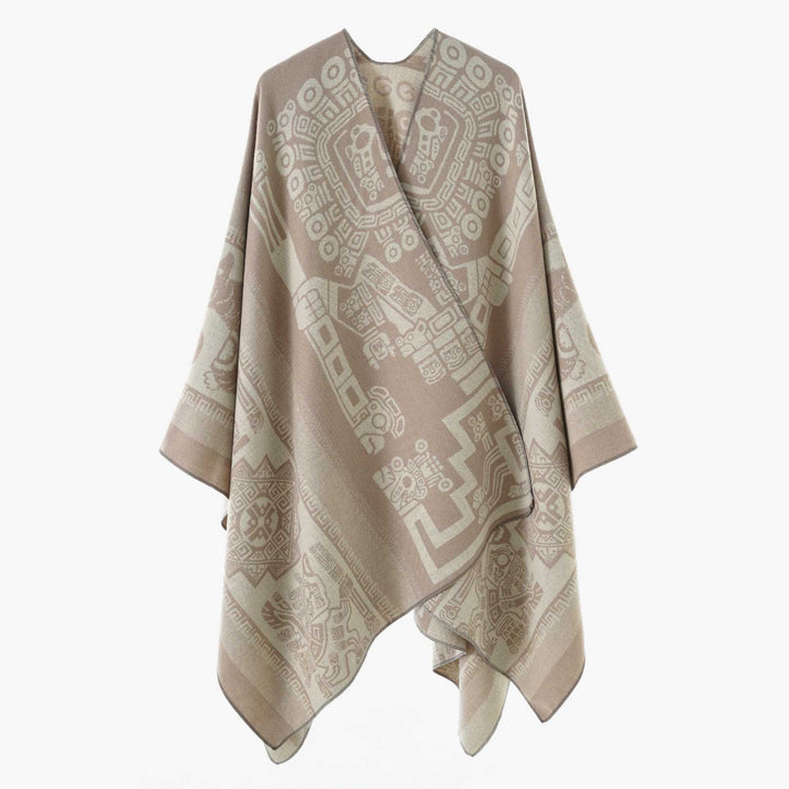 Damen Oversize-Jacquardponcho im Kimono-Stil mit grafischem Medaillonmotiv – Avérine