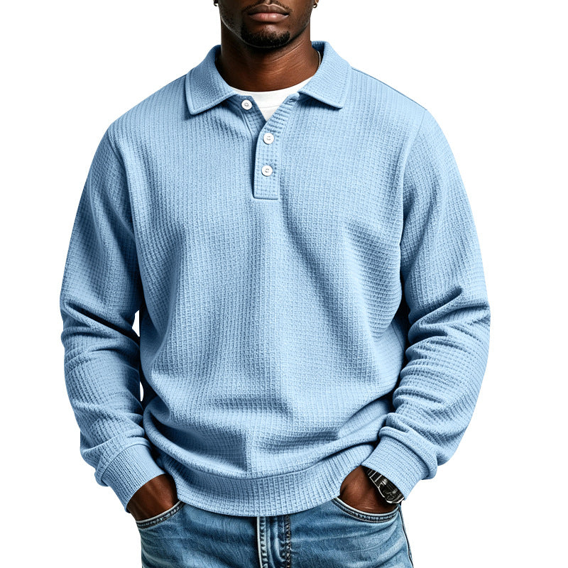 Herren Waffelstrick-Poloshirt mit Knopfleiste und Rippbündchen Echoarchiv