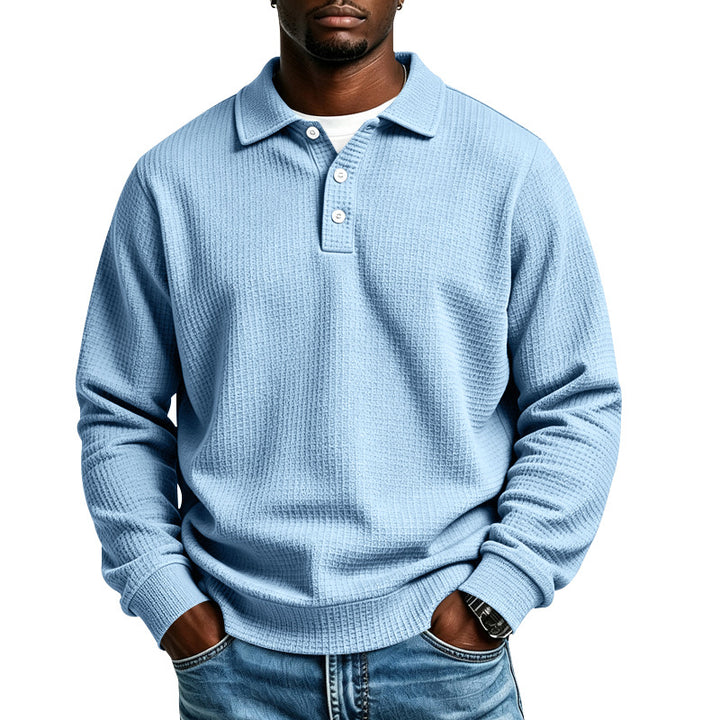 Herren Waffelstrick-Poloshirt mit Knopfleiste und Rippbündchen Echoarchiv