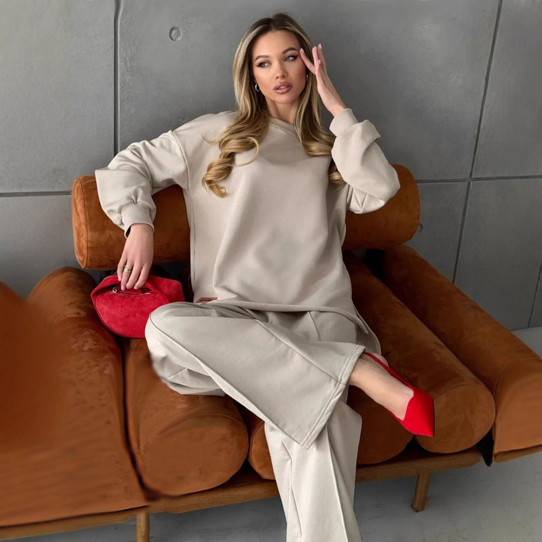 Damen eleganter Lounge-Zweiteiler mit Oversize-Sweatshirt und taillierter Weitbein-Hose – Avérine