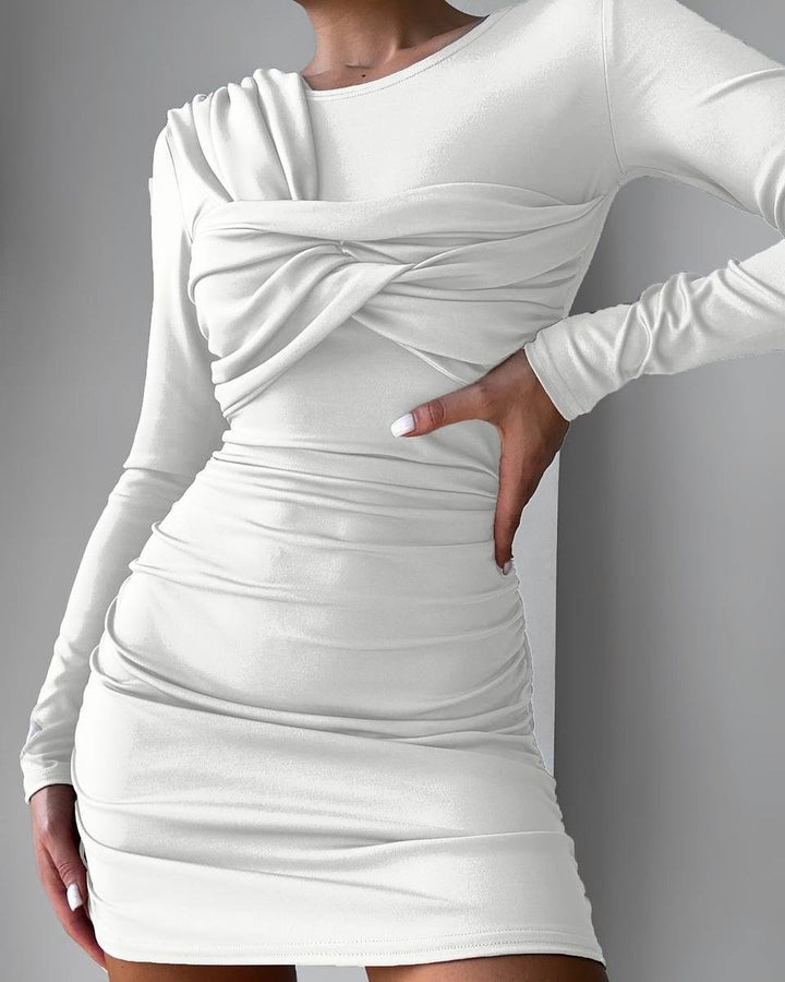 Damen Figurbetontes drapiertes Minikleid mit langen Ärmeln Echoarchiv