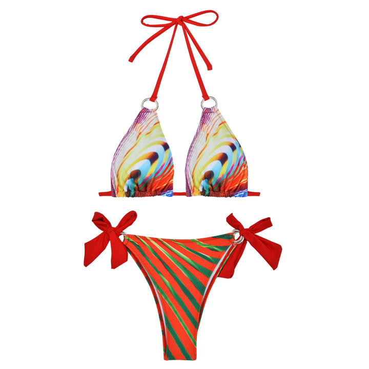 Damen Triangel-Bikini mit stylischen Schleifen und buntem Streifenmuster Echo Archiv