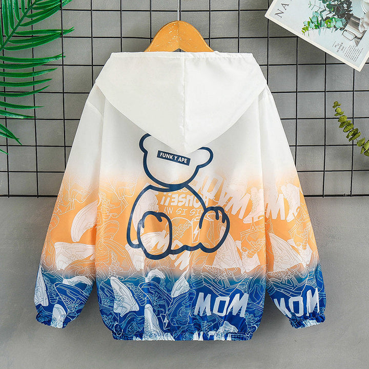 Unisex nan leichte Kapuzenjacke mit Comic-Bären-Print, Windbreaker-Stoff und elastischem Saum  Echo Archiv
