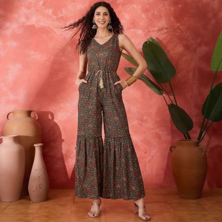 Damen Vintage-inspirierter Jumpsuit mit weitem Bein und Taillierung Echo Archiv