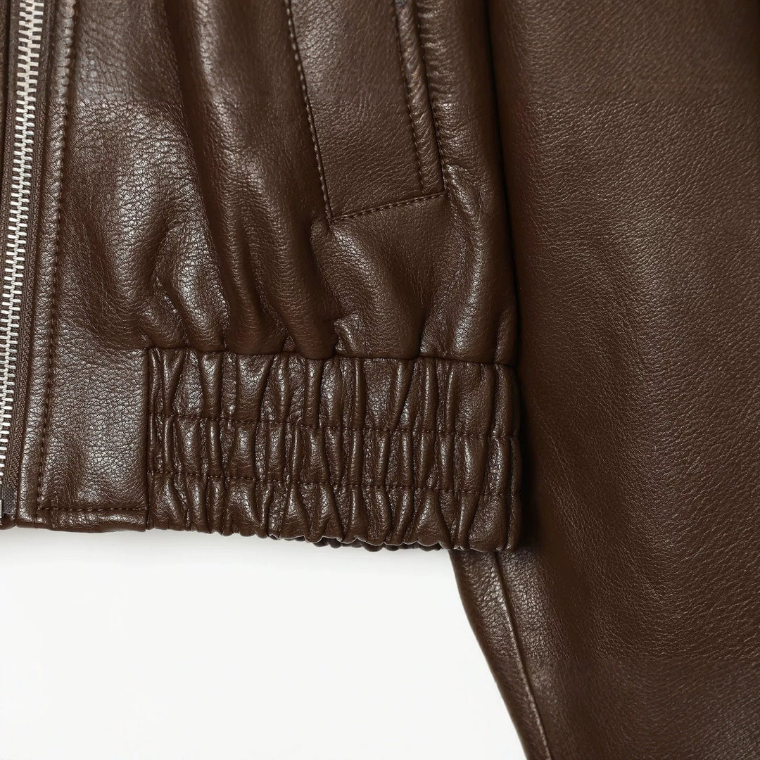 Damen Kurzes Biker‑Blouson in Lederoptik mit hohem Funnelkragen Echoarchiv