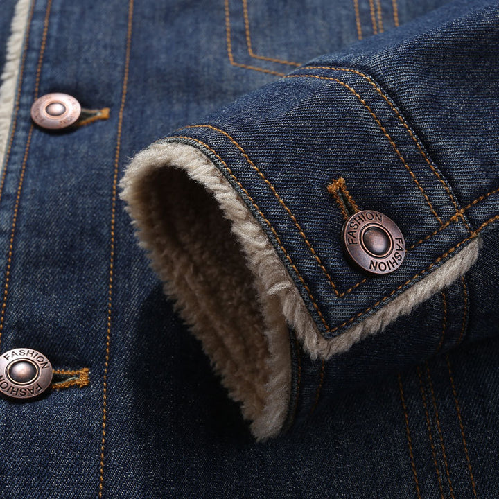 Herren Denim-Workerjacke mit wärmender Teddyfleece-Innenlage und Sherpa-Kragen – Denvaro