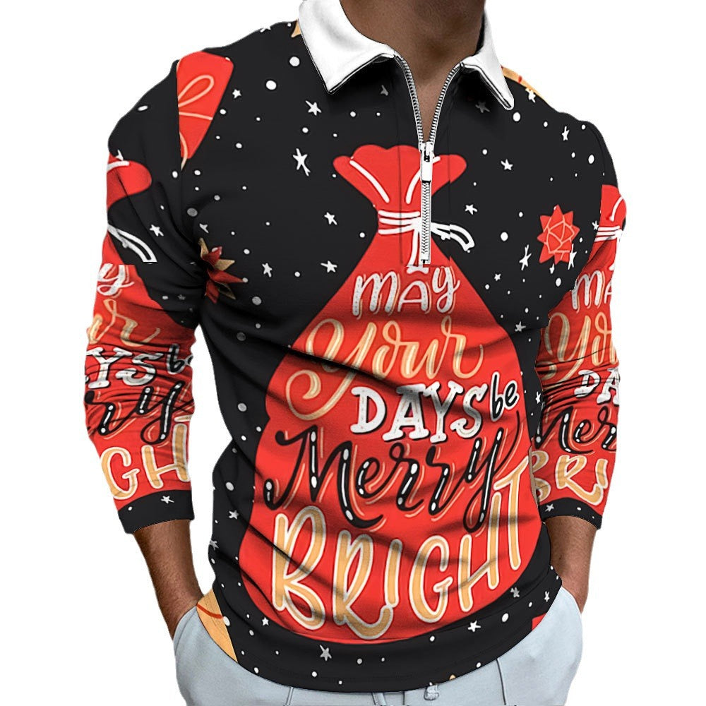 Herren Langarm Poloshirt mit festlichem Weihnachtsmotiv Echoarchiv