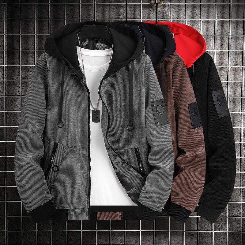 Herren Modische Cordjacke mit abnehmbarer Kapuze Echoarchiv