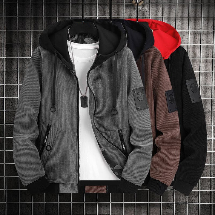 Herren Modische Cordjacke mit abnehmbarer Kapuze Echoarchiv