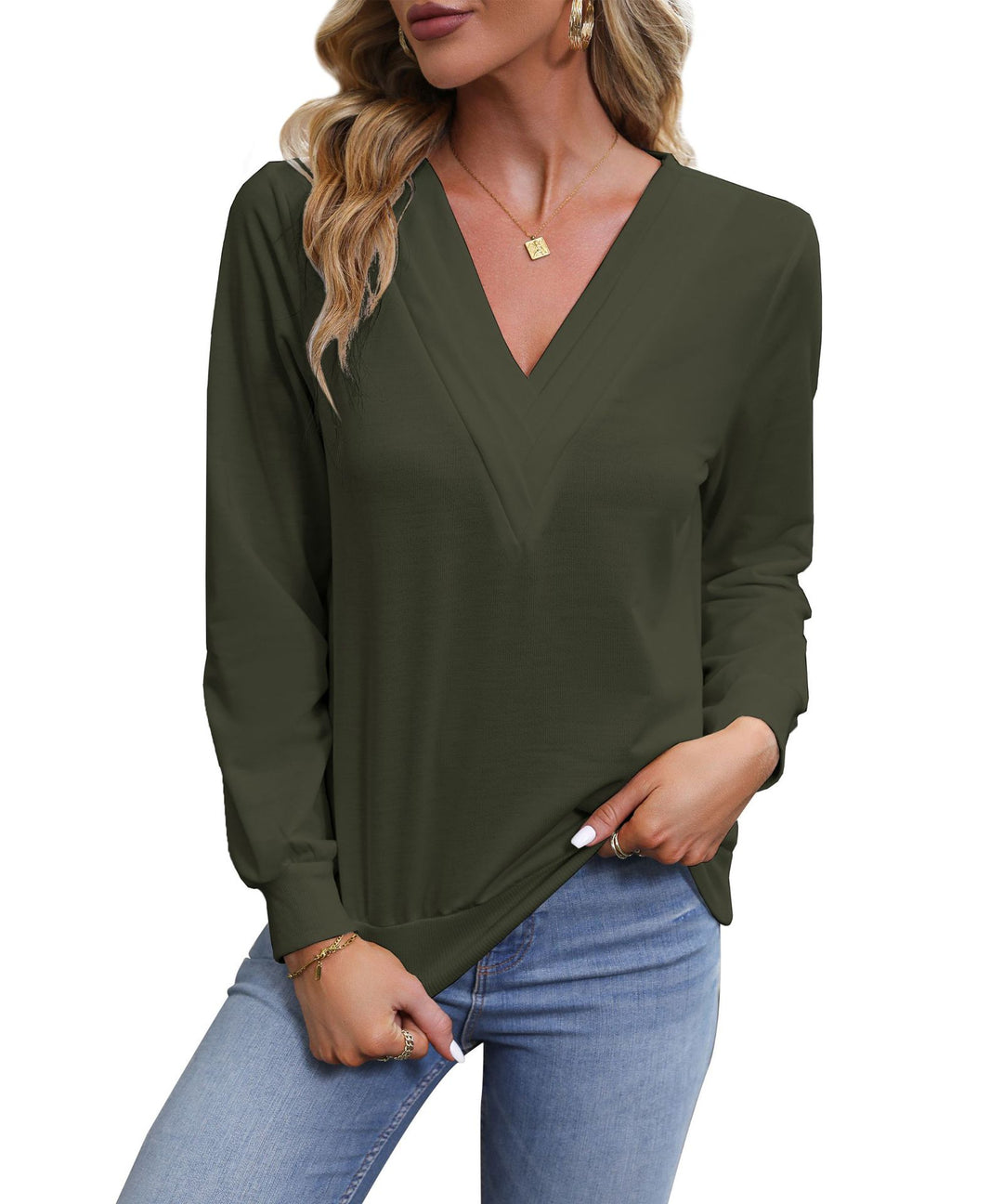 Damen V‑Ausschnitt Longsleeve aus feinem Stretch‑Viskosejersey mit taillierter Schnittführung Echoarchiv