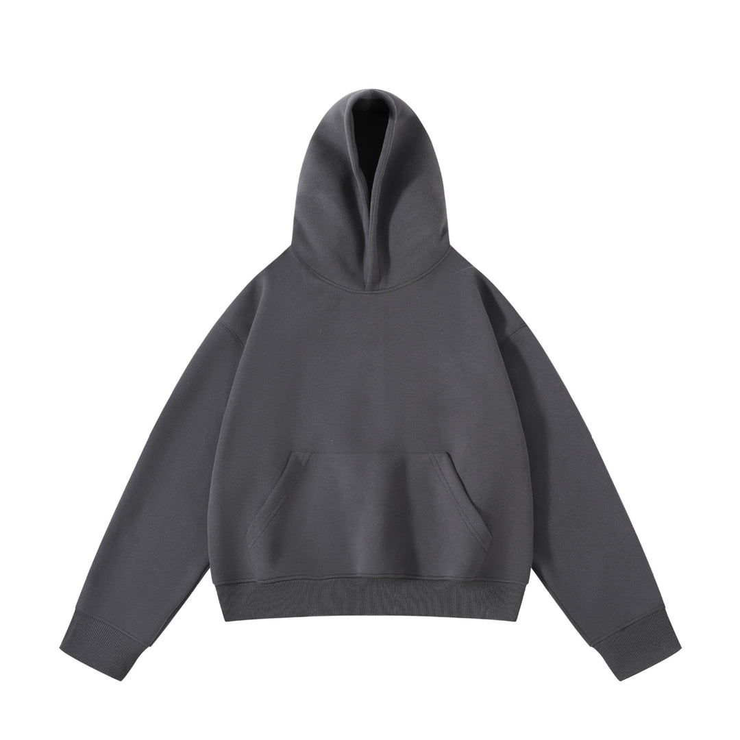 Unisex schwerer Oversize-Kapuzenpullover mit doppellagiger Kapuze Kängurutasche und breitem Rippbund Echo Archiv