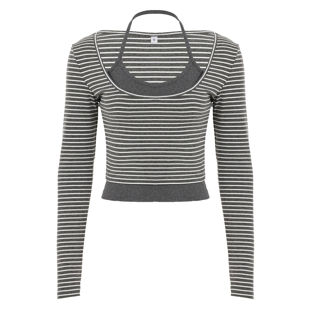 Damen Enges Layering-Longsleeve mit tiefem U-Ausschnitt und integrierter Camisole Echo Archiv